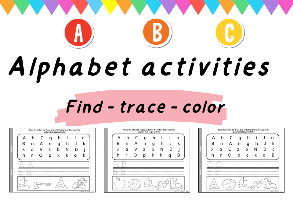 Alphabet Activities – Find, Trace & Color | Fun Printable Worksheets for Kids