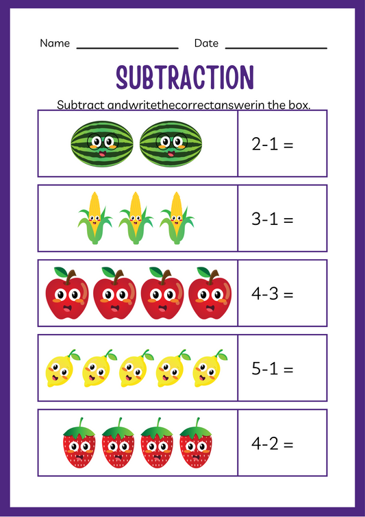 Kindergarten Subtraction Worksheets