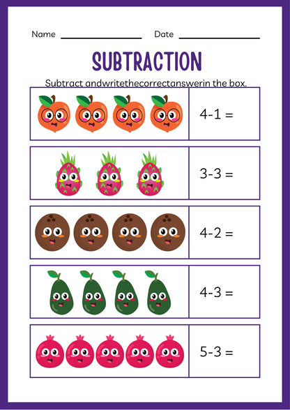 Kindergarten Subtraction Worksheets