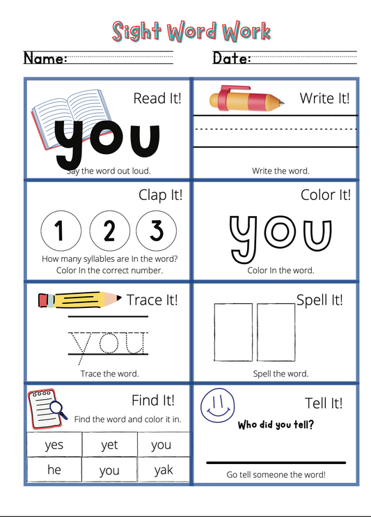 Sight Words Activity Workbook – 95+ Pages of Reading & Writing Practice