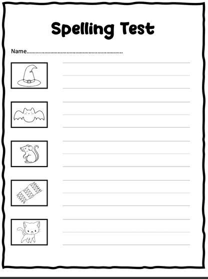 Spelling Test Workbook for Early Writers – Word Families & Phonics Practice