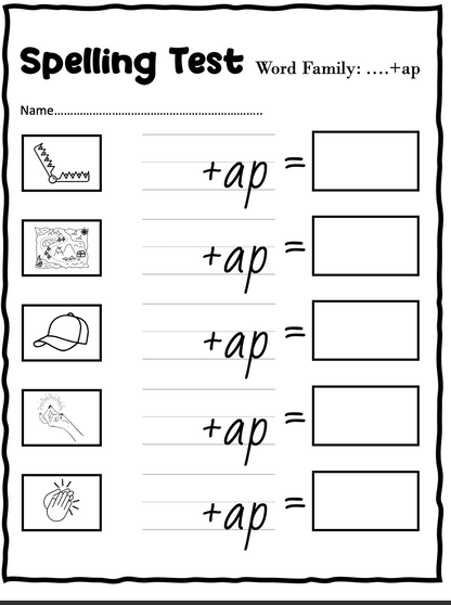 Spelling Test Workbook for Early Writers – Word Families & Phonics Practice