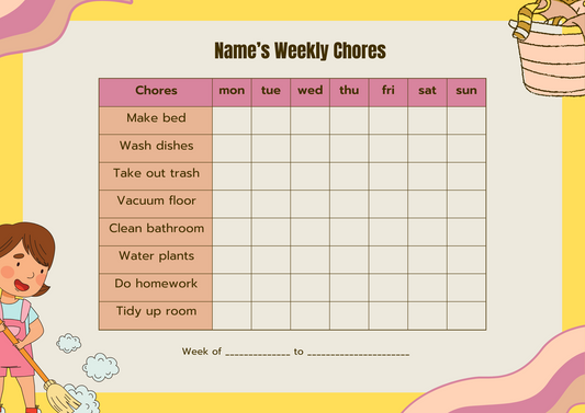 Weekly Chore Planner for Kids – Printable & Editable Chore Chart in Canva